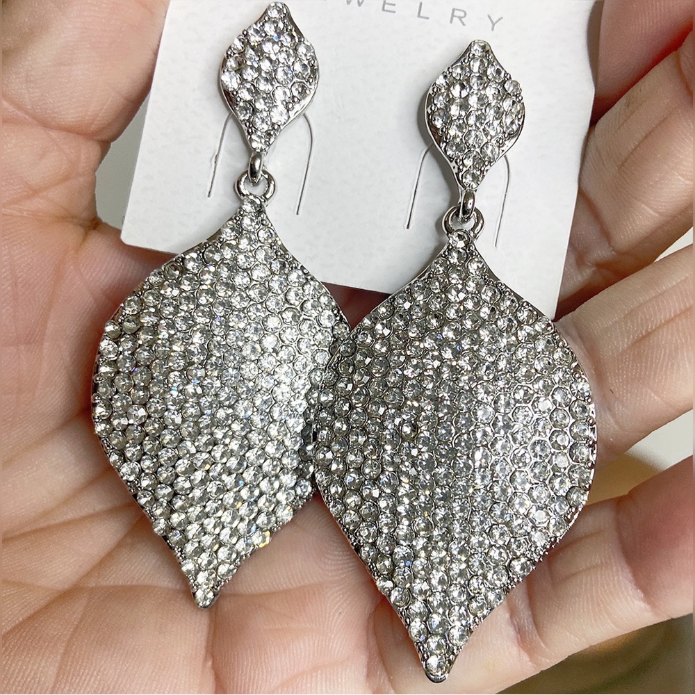 White (Clear) Pave Rhinestone Crystal Shimmer Chandelier Earrings